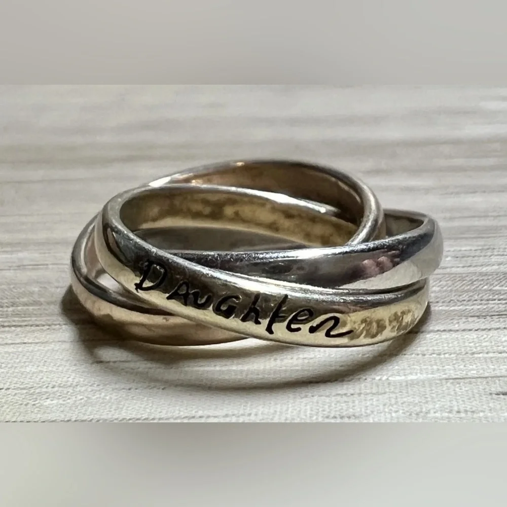 Sterling Silver 3 Ring Tri-Color “Mother, Daughter, Friend” Pendant & Necklace